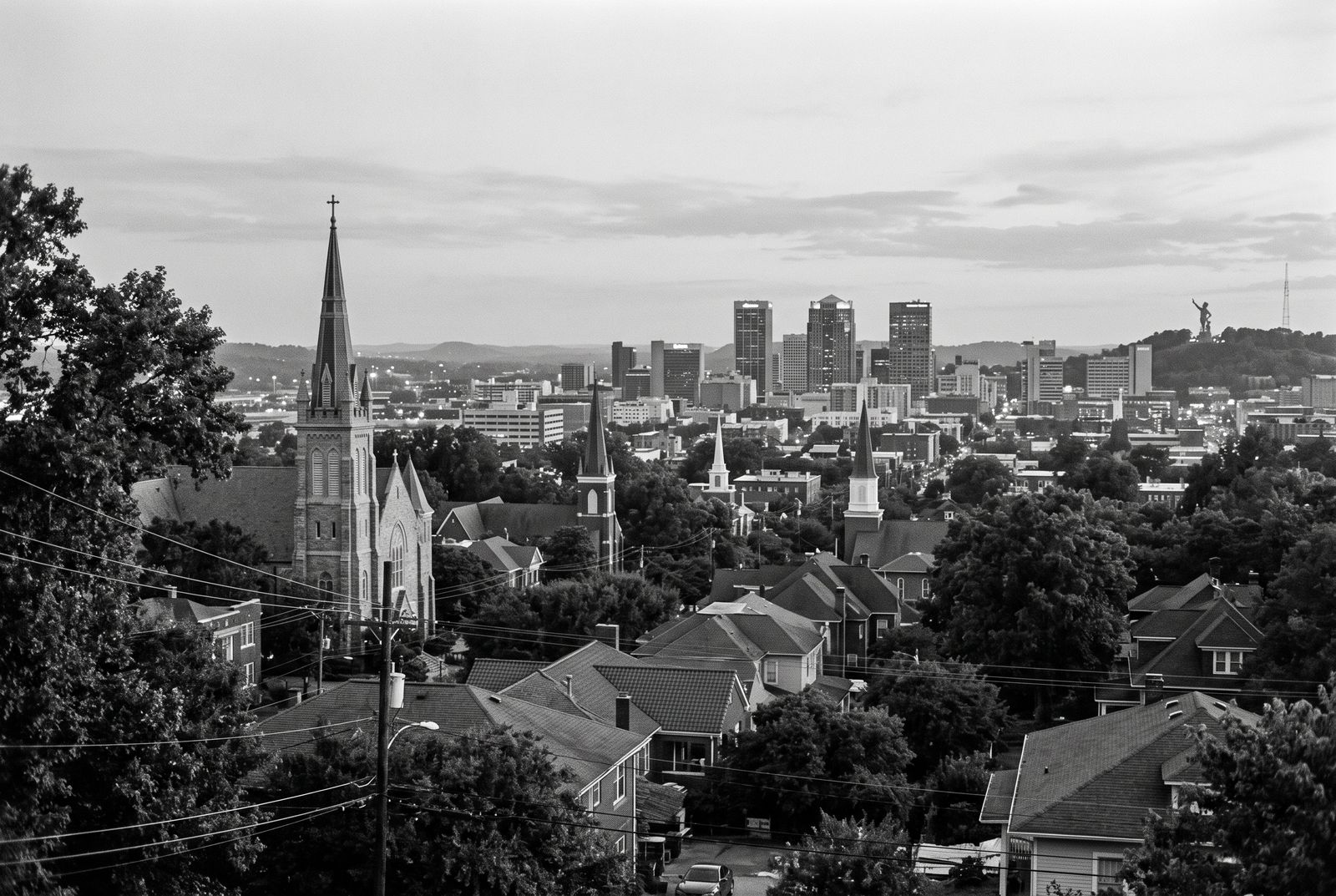 Birmingham skyline seen from a historic hillside neighborhood